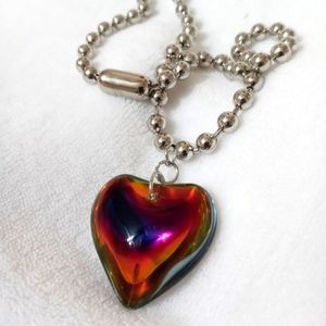 Rainbow mood color heart chunky chain choker necklace